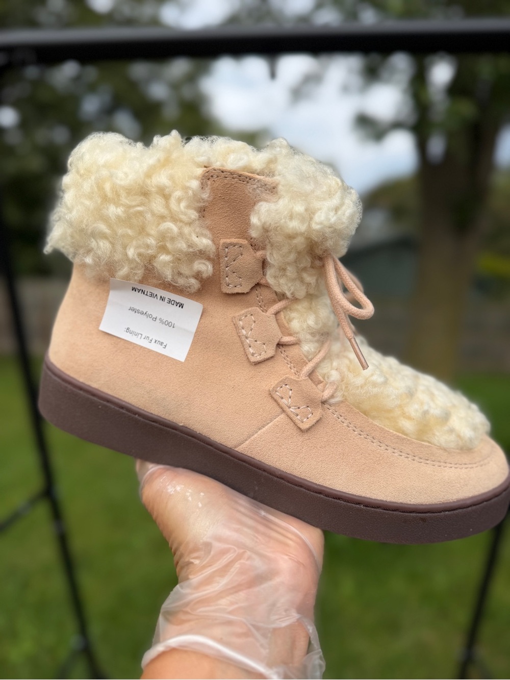 Vionic Oak Shearling Suede Booties TVW5258 Tan Arch Support Ankle Boots 7.5